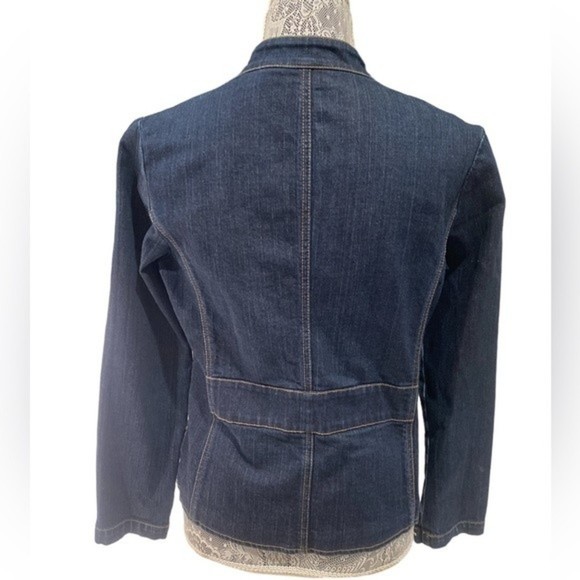Chico’s Platinum Dark Blue Denim Jean Jacket w/ button front + pockets | Size 0 - Picture 2 of 4